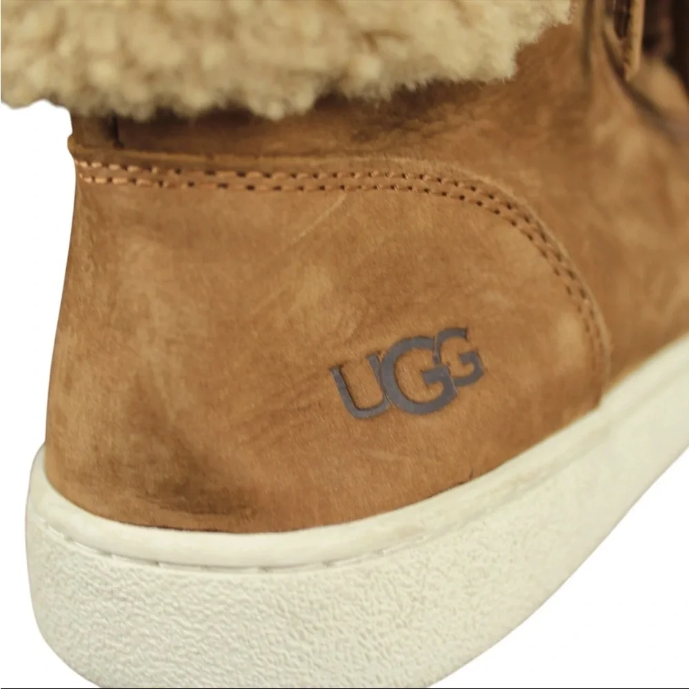 UGG Brown Leather High Top Lace Up Zipper Boots 1019716 Womens SIze US 9.5